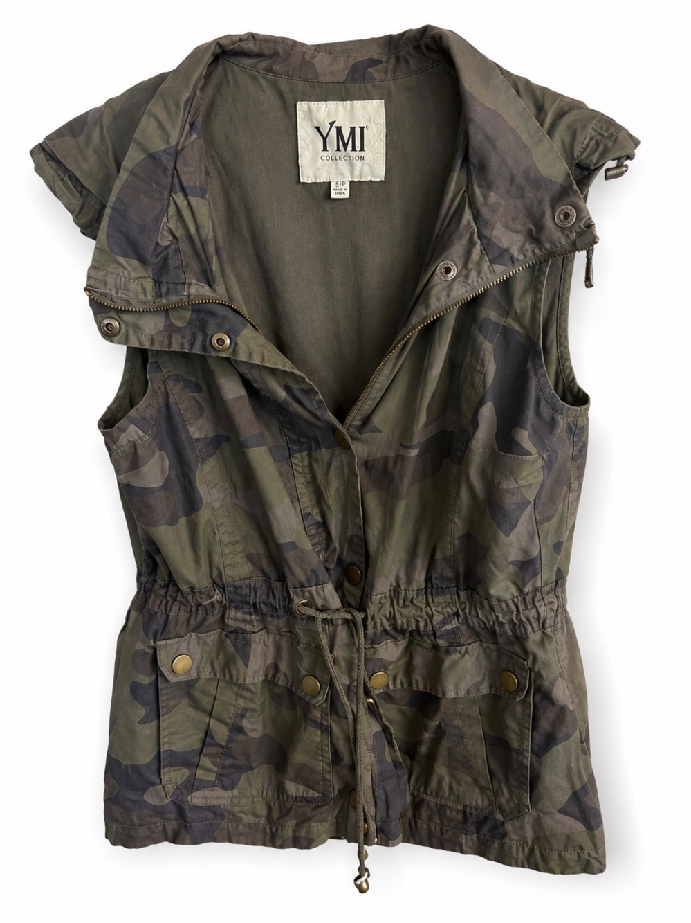YMI Camo Utility Vest Women's Size S Hooded Cargo Style Pockets Lightweight